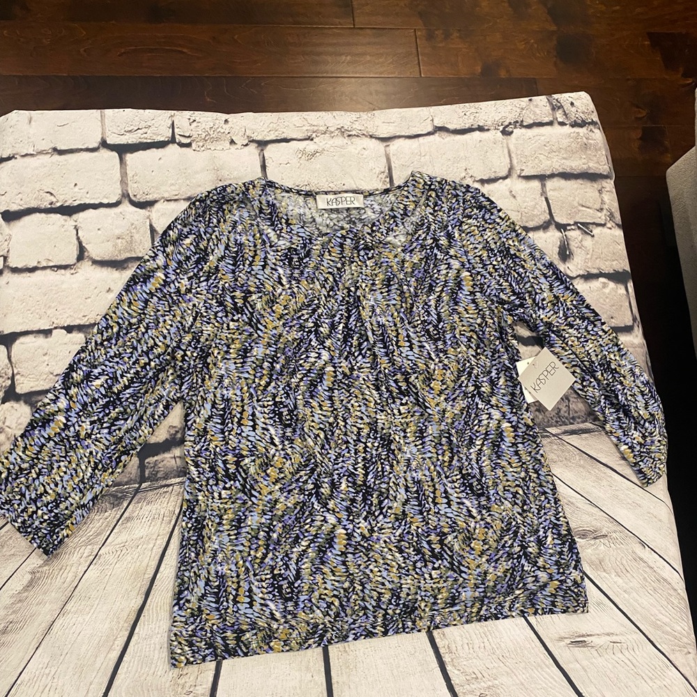 Kasper Printed Twisted-Neck Top Size Medium